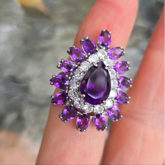 925 Sterling Silver Ring Sz 7.25 with Natural Amethyst Gemstone - Picture 4 of 7
